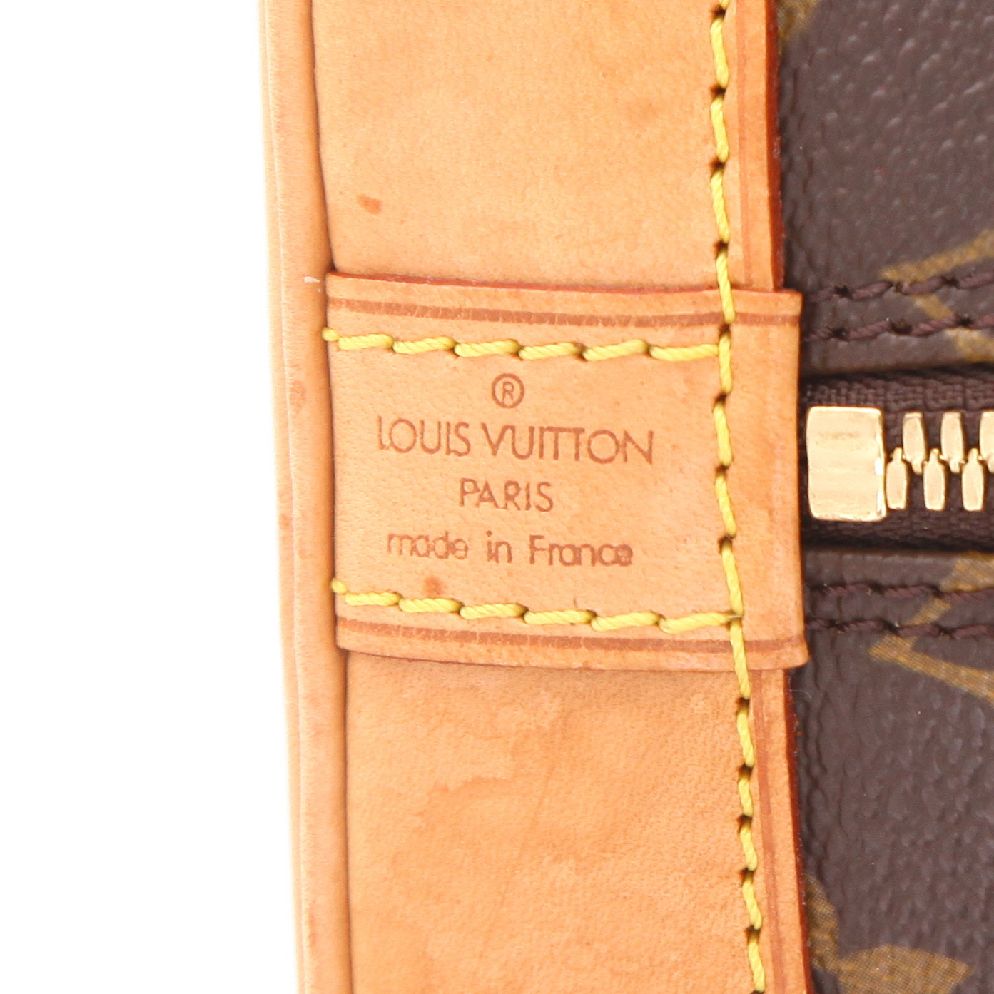 Borsa Louis Vuitton  Alma in tela monogram marrone e pelle naturale - Detail D2