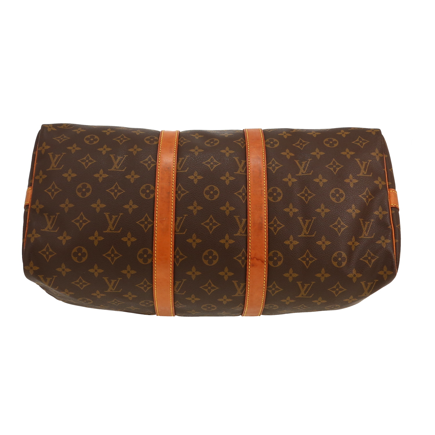 Sac de voyage Louis Vuitton  Keepall 45 en toile monogram marron et cuir naturel - Detail D1