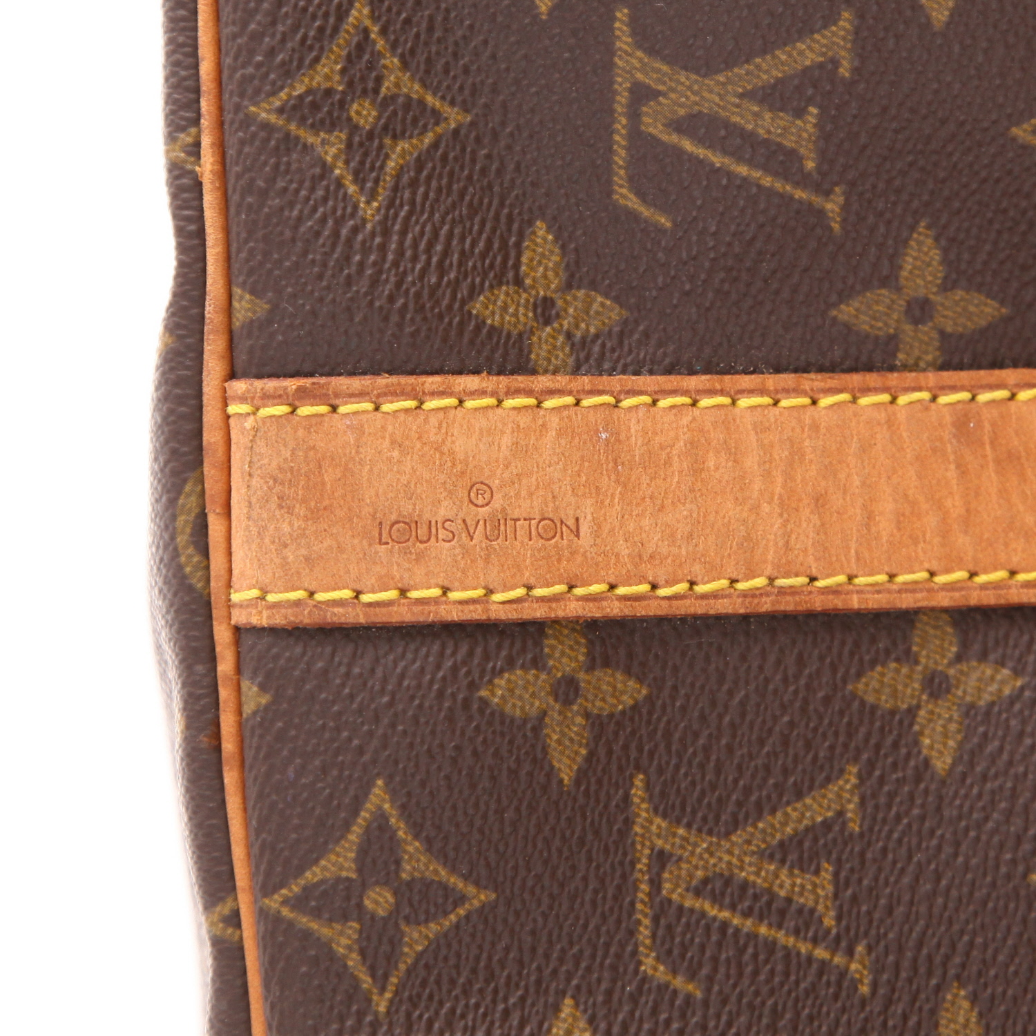 Sac de voyage Louis Vuitton  Keepall 45 en toile monogram marron et cuir naturel - Detail D2