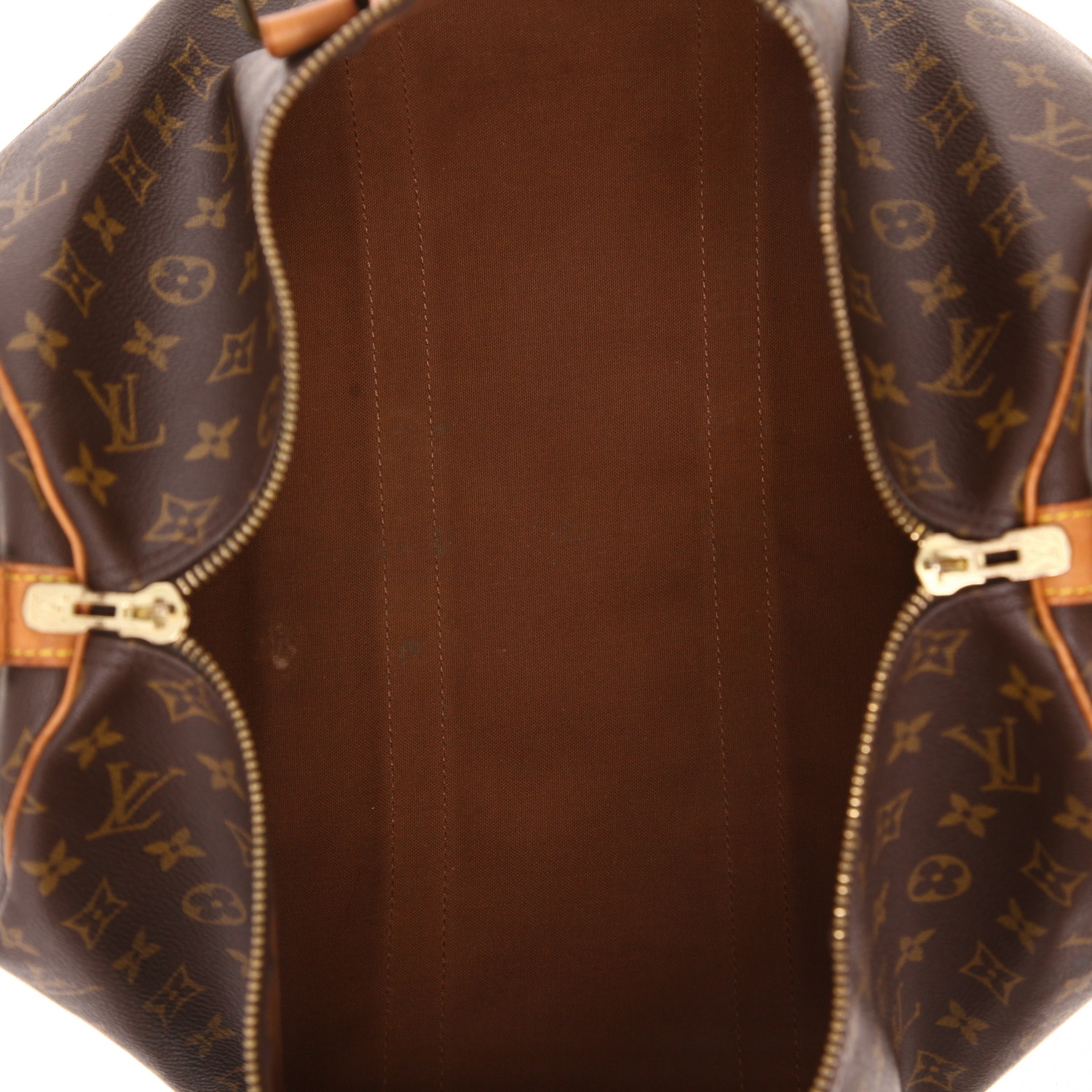 Louis Vuitton Keepall 45 travel bag in brown Monogram canvas and natural leather - Detail D3