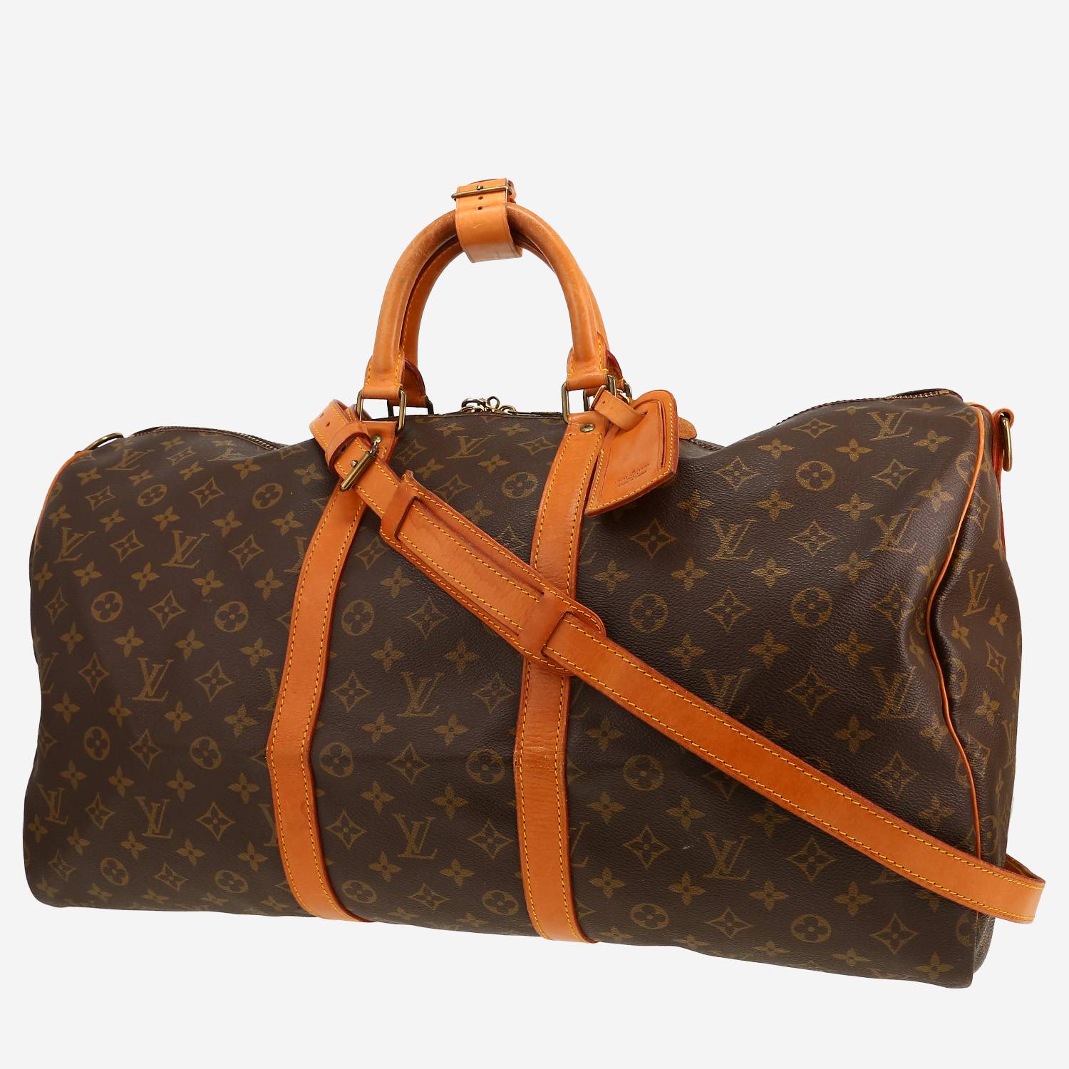 Bolsa de viaje Louis Vuitton  Keepall 55 en lona Monogram y cuero natural