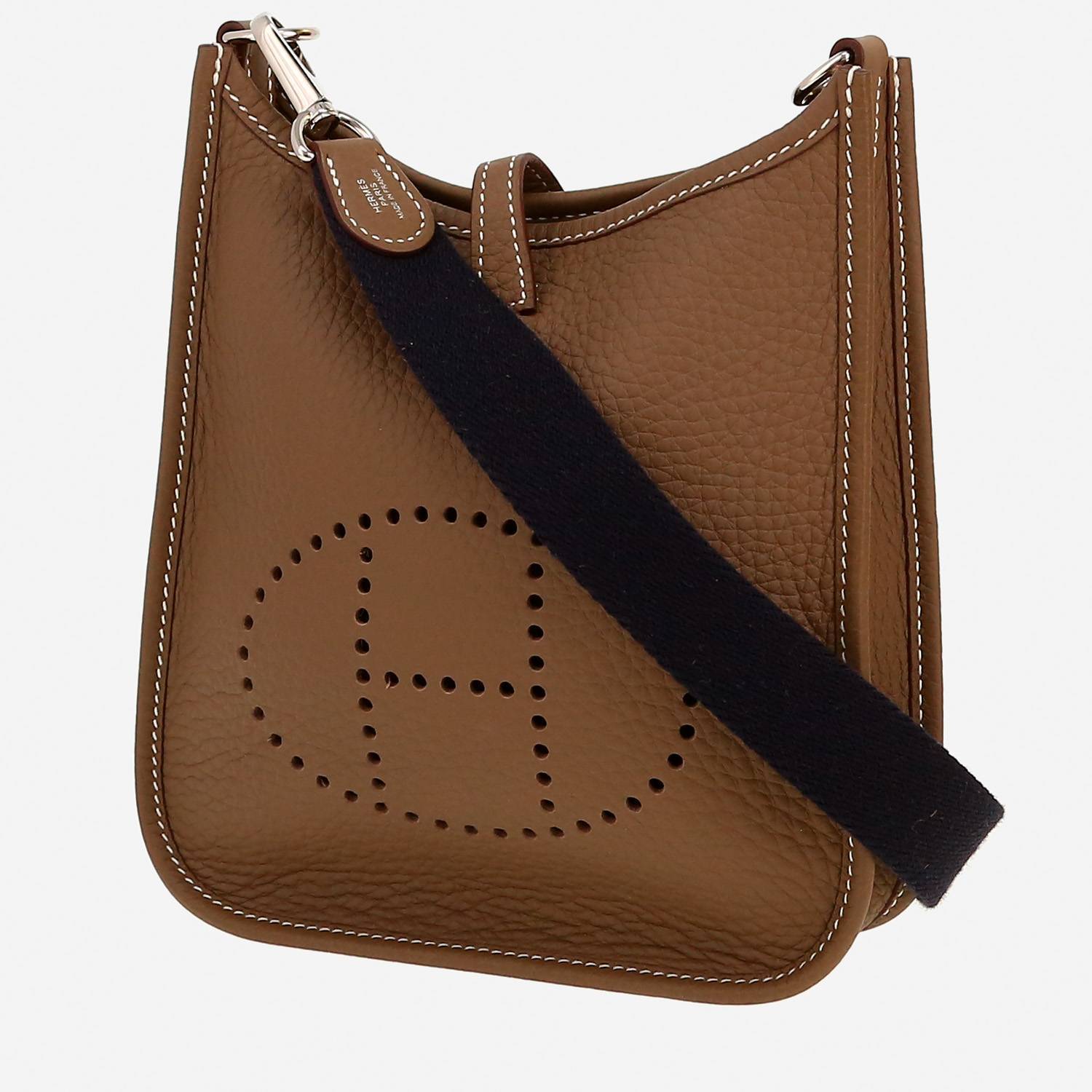 Sac bandoulière Hermès  Mini Evelyne en cuir taurillon clémence étoupe