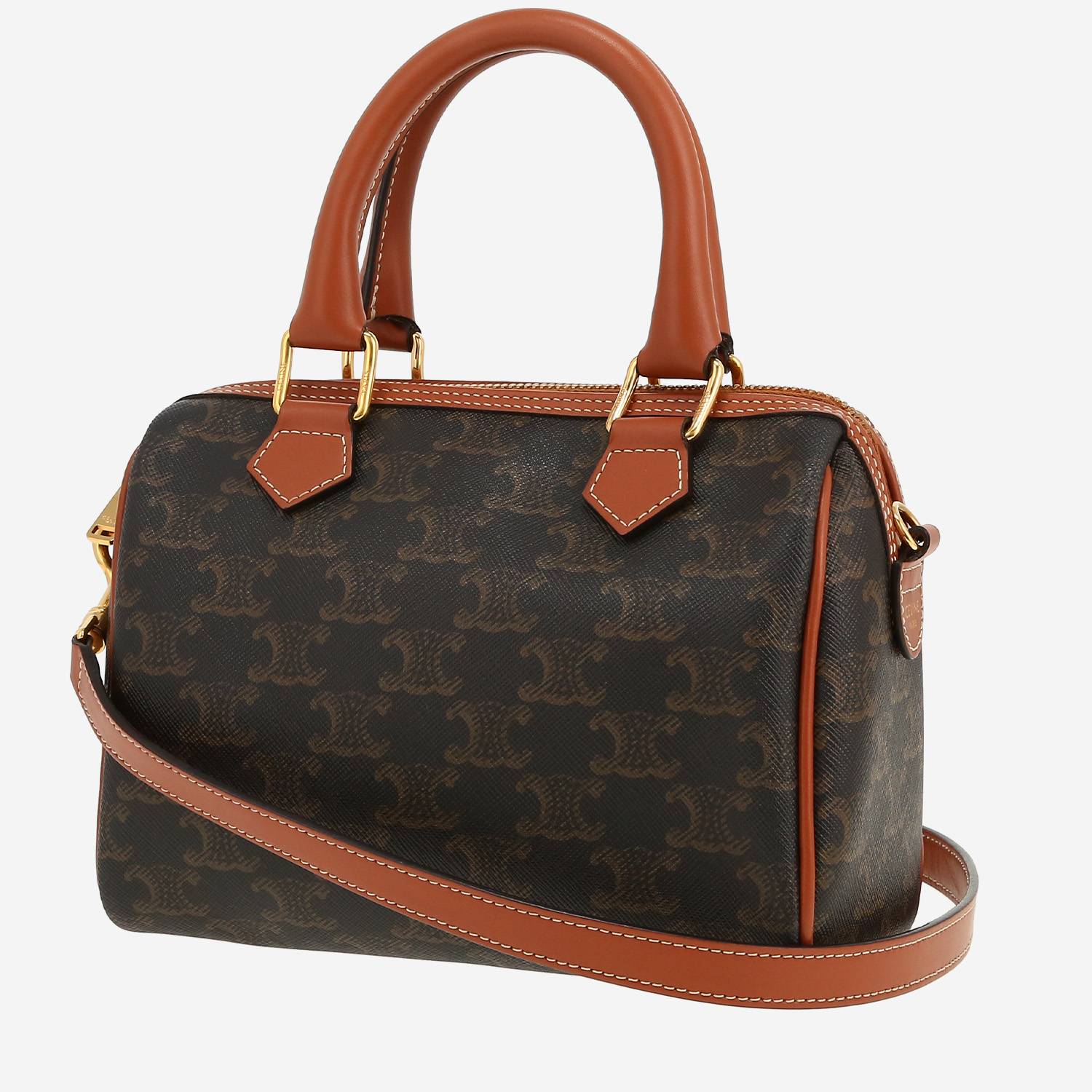 Celine  Boston small model  handbag  "Triomphe" canvas  and brown leather