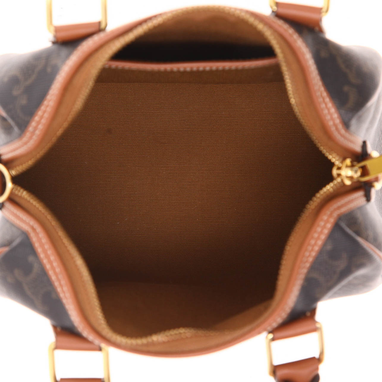 Bolso de mano Celine  Boston modelo pequeño  en tejido "Triomphe" y cuero marrón - Detail D3