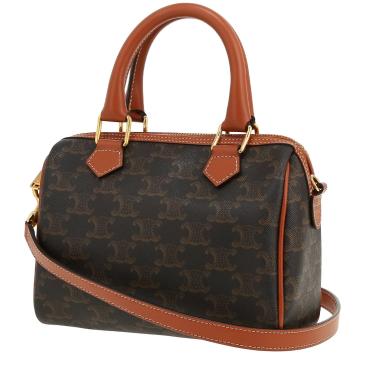 Celine  Boston small model  handbag  "Triomphe" canvas  and brown leather
