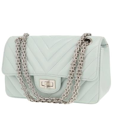 Sac bandoulière Chanel  2.55 mini  en cuir matelassé chevrons Bleu Pale