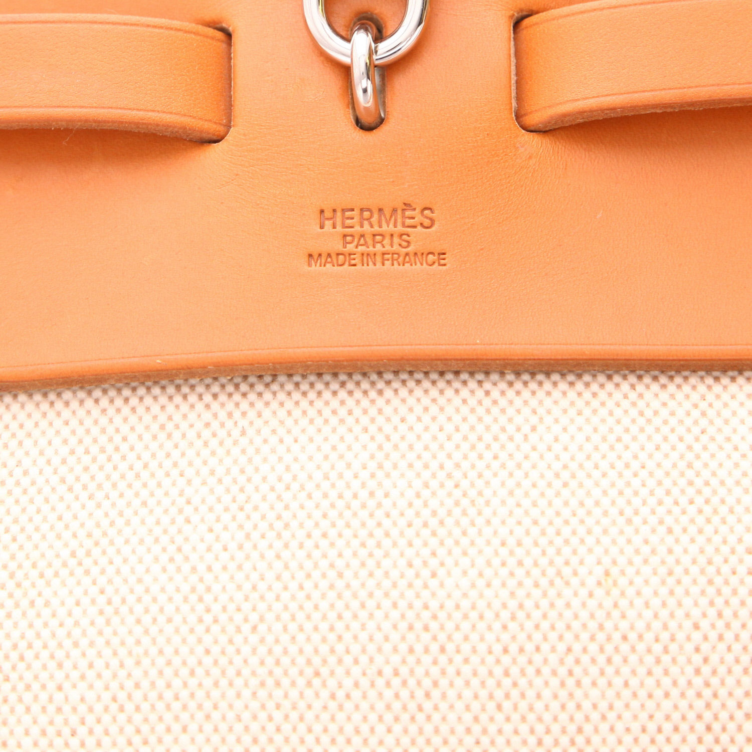 Hermès  Herbag large model  travel bag  in beige canvas  and natural leather - Detail D2