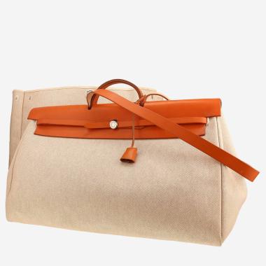 Sac de voyage Hermès  Herbag grand modèle  en toile beige et cuir naturel