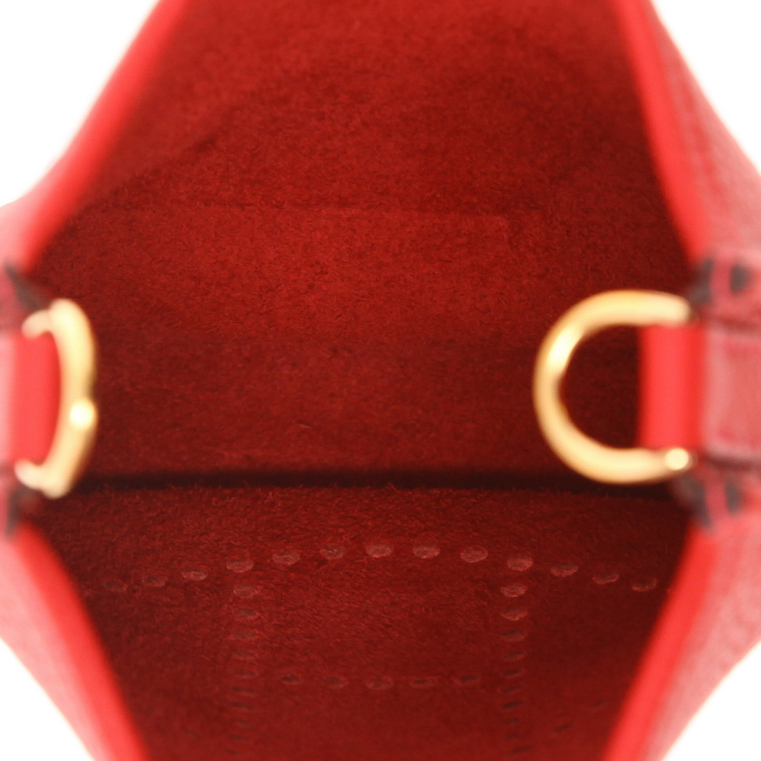 Hermès  Mini Evelyne shoulder bag  in red Vermillon leather taurillon clémence - Detail D3
