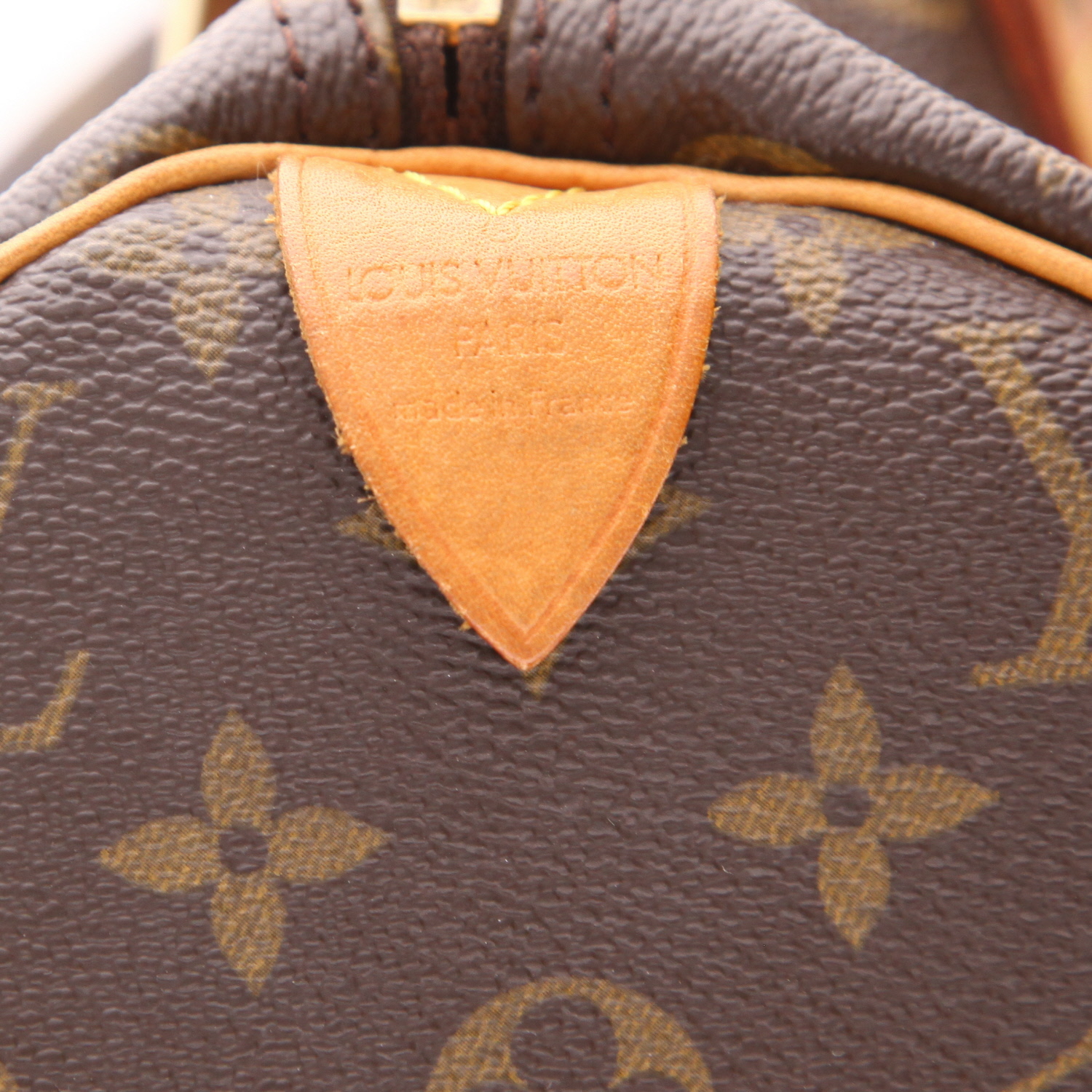 Borsa Louis Vuitton  Speedy 30 in tela monogram marrone e pelle naturale - Detail D2