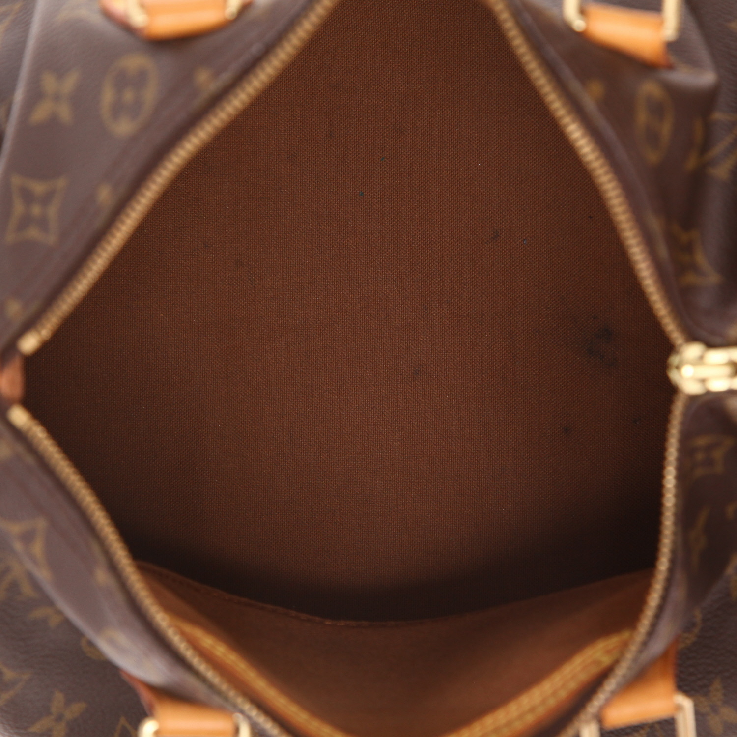 Bolso de mano Louis Vuitton  Speedy 30 en lona Monogram marrón y cuero natural - Detail D3