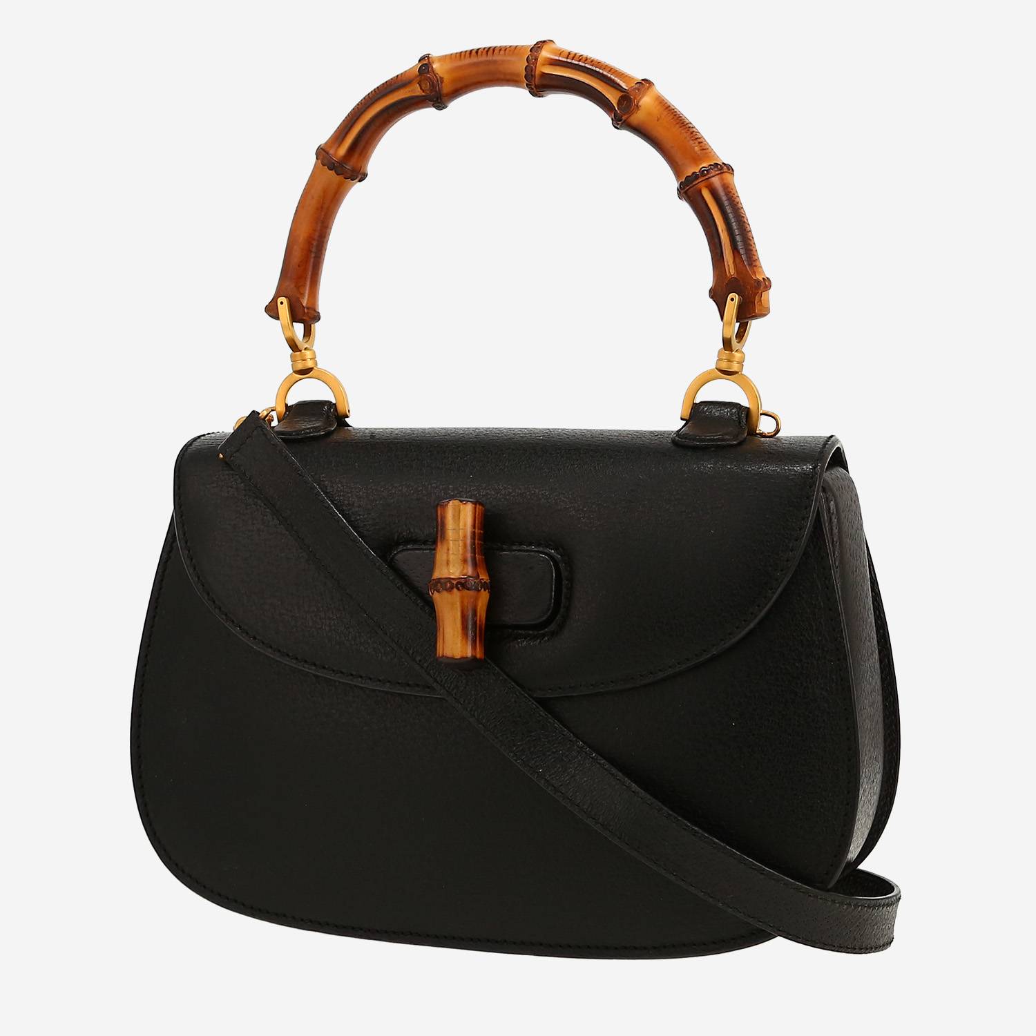Gucci  Bamboo shoulder bag  in black Pecari leather  and bamboo