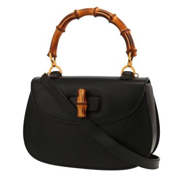 Gucci  Bamboo medium model  shoulder bag  in black Pecari leather  and bamboo