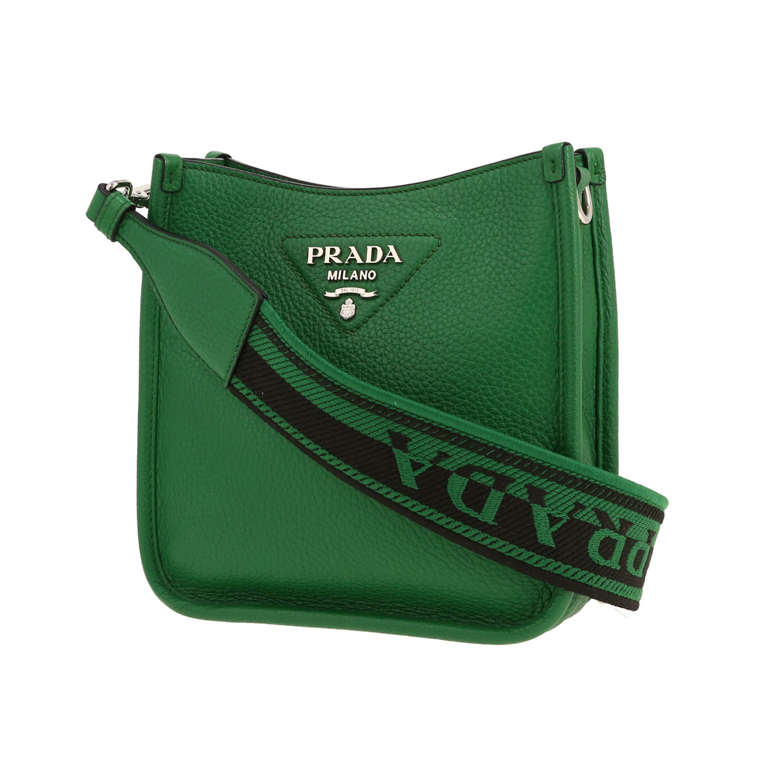 Bolso bandolera Prada   en cuero granulado verde - Detail D4