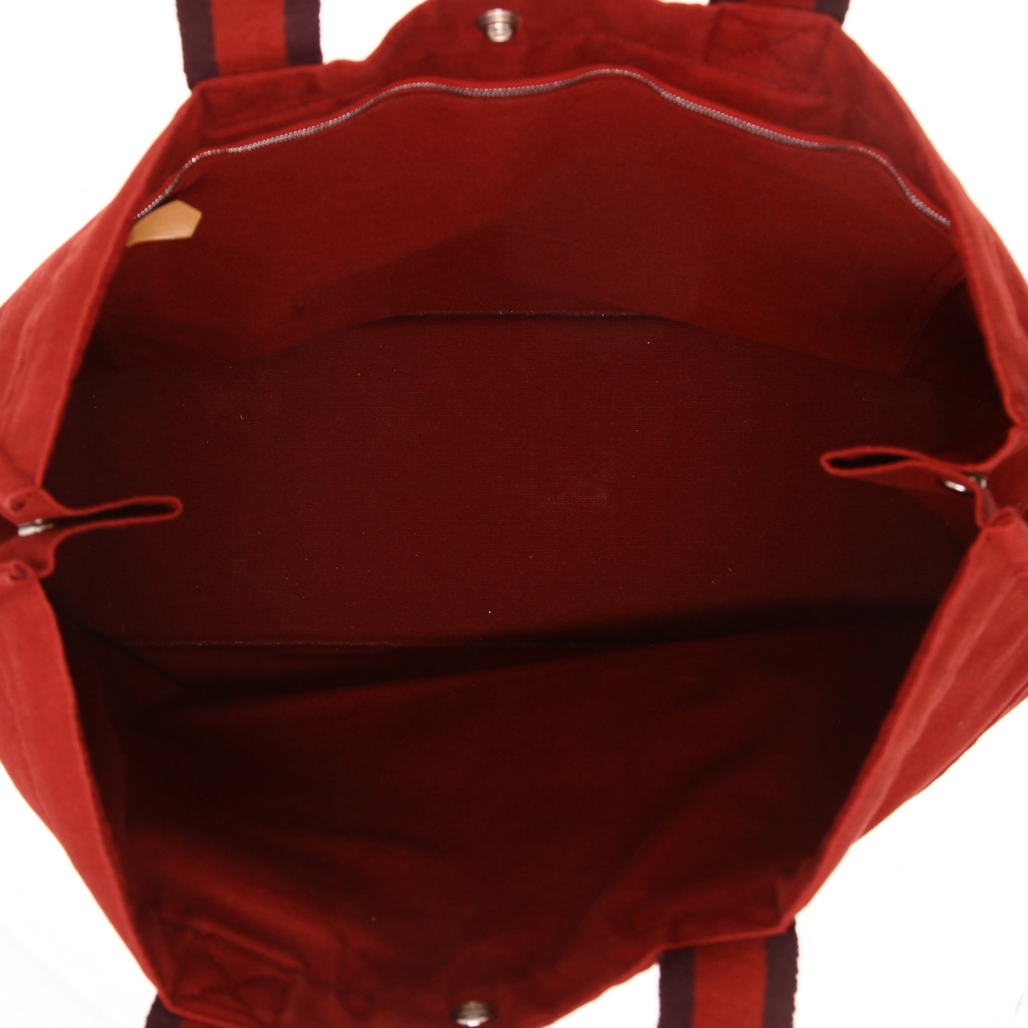 Shopping bag Hermès  Toto Bag - Shop Bag in tela rossa e bordeaux - Detail D3