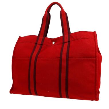 Bolso Cabás Hermès  Toto Bag - Shop Bag en lona roja y color burdeos