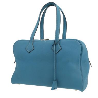 Sac à main Hermès  Victoria en cuir togo bleu-jean
