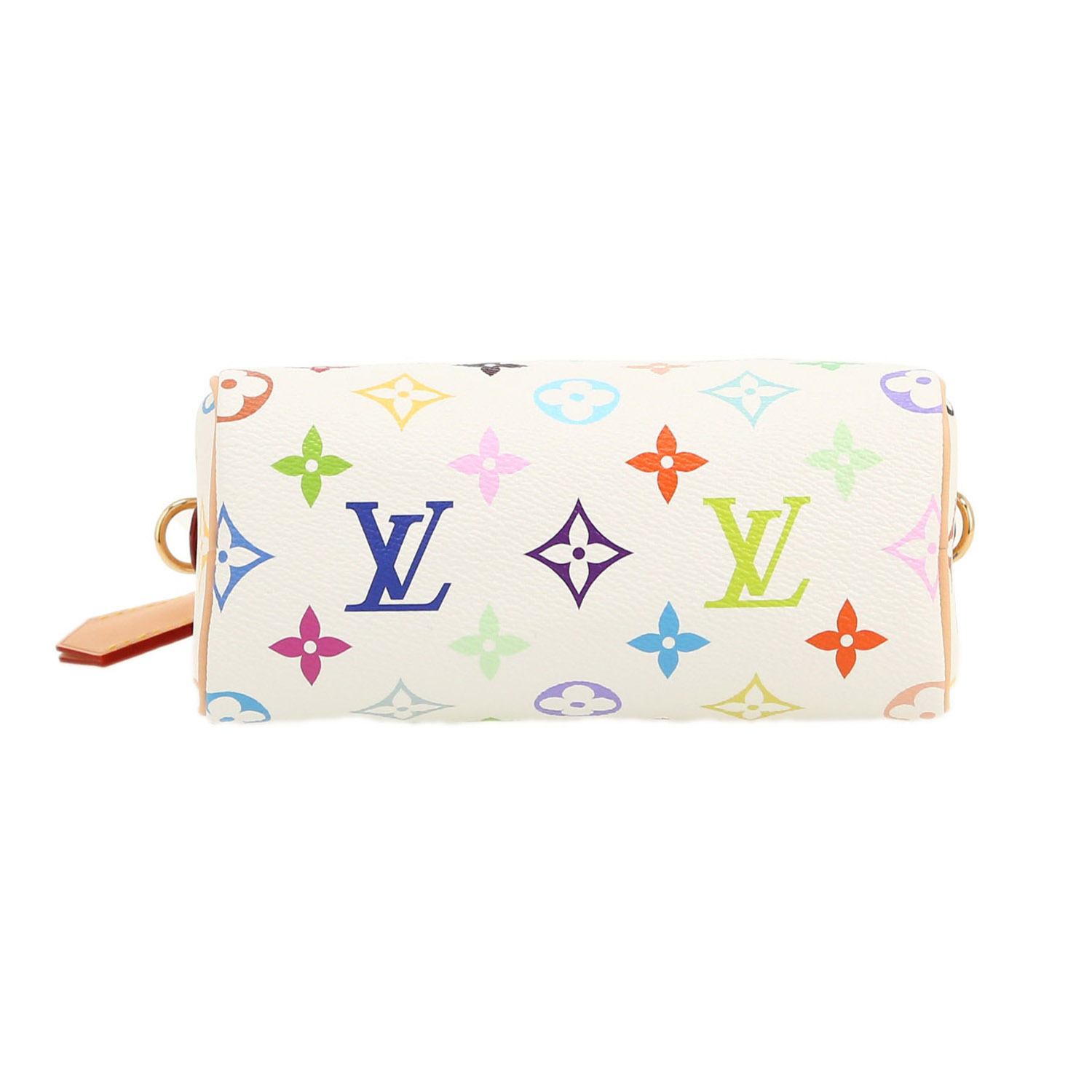 Louis Vuitton  Nano Speedy shoulder bag  in multicolor and white monogram canvas  and natural leather - Detail D1