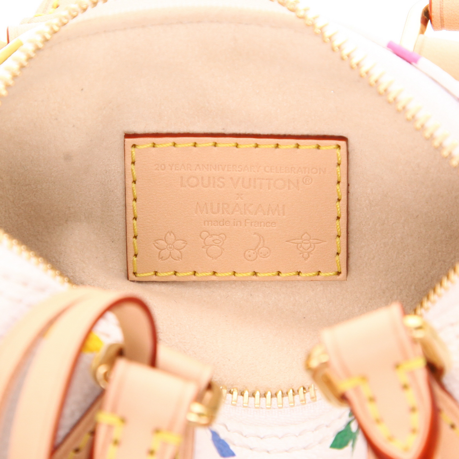 Borsa a tracolla Louis Vuitton  Nano Speedy in tela monogram multicolore e bianca e pelle naturale - Detail D2