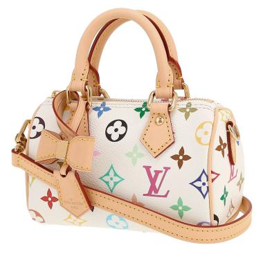 Sac bandoulière Louis Vuitton  Nano Speedy en toile monogram multicolore et blanche et cuir naturel