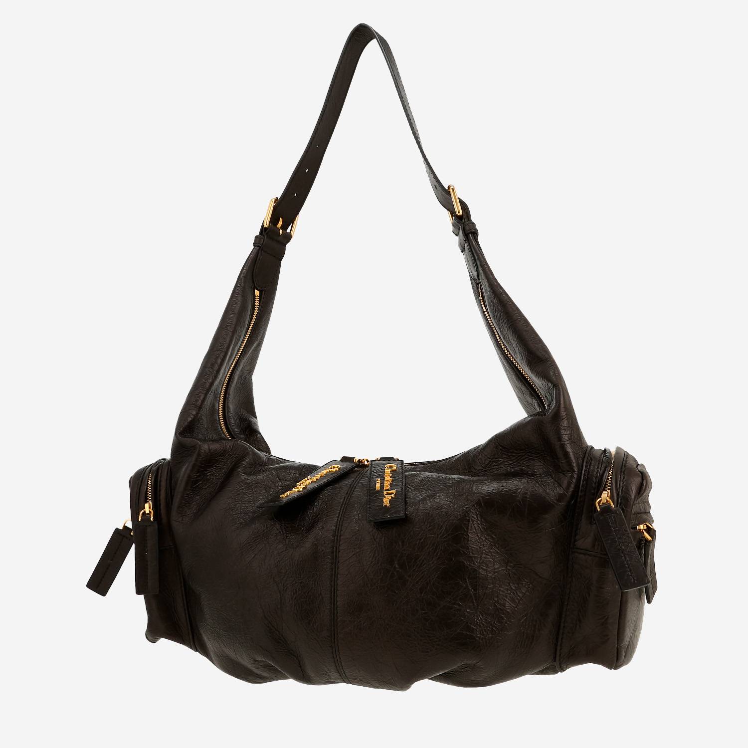 Bolso de mano Dior  Grand Tour Multipocket modelo mediano  en cuero usado negro
