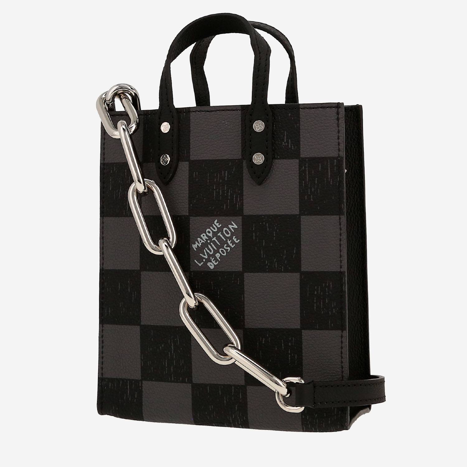 Bolso bandolera Louis Vuitton  Sac Plat mini  en lona a cuadros negra y gris