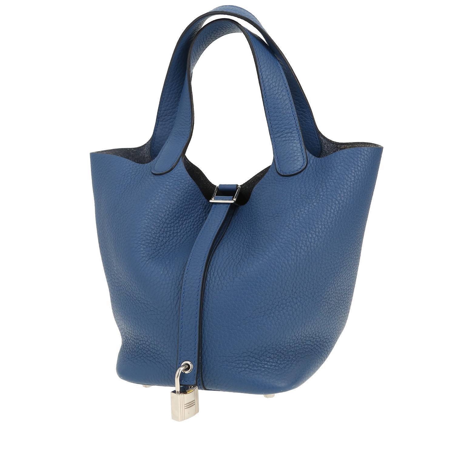 Sac à main Hermès  Picotin 18 cm en cuir taurillon clémence bleu