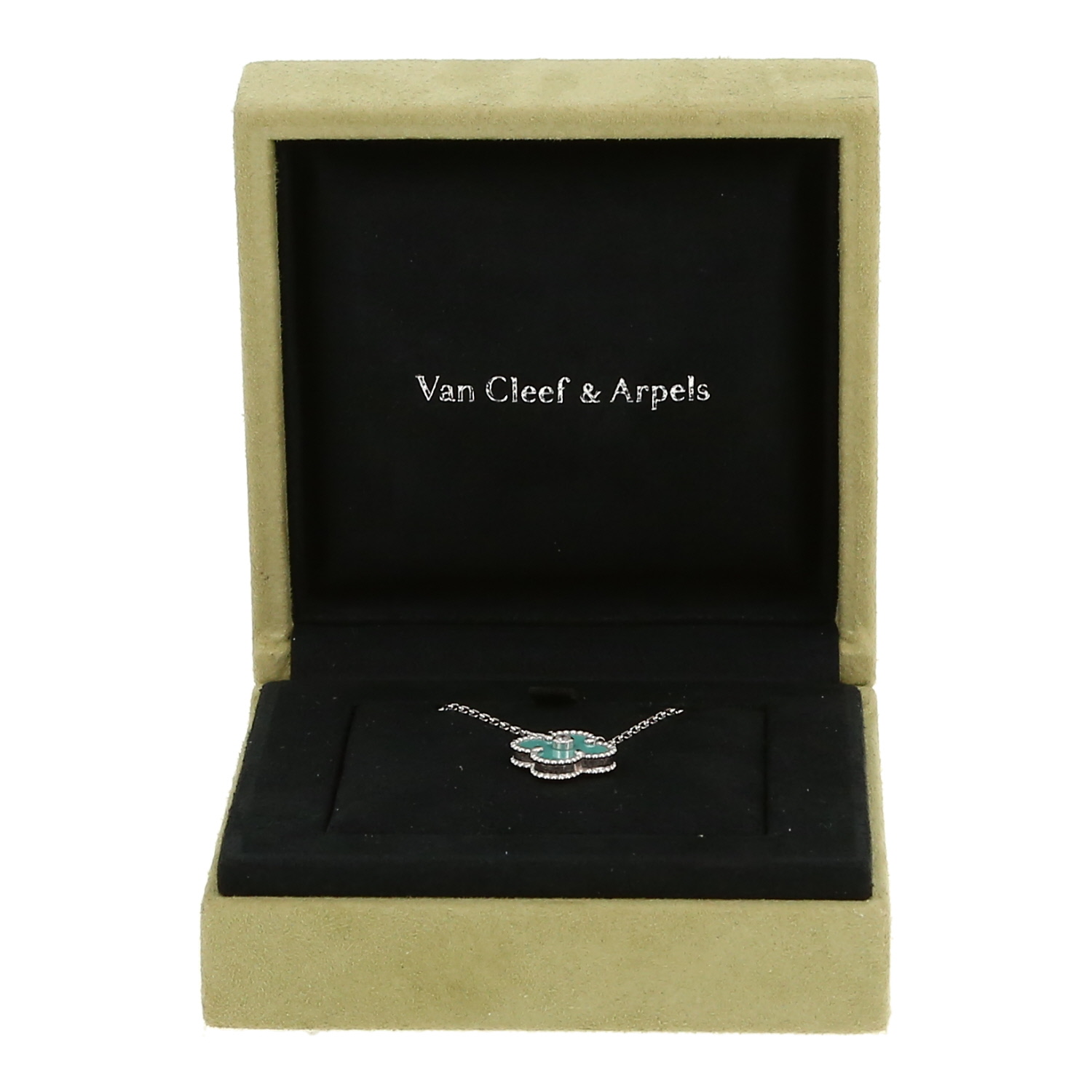 Collier Van Cleef & Arpels Alhambra en or blanc, porcelaine et diamant - Detail D2