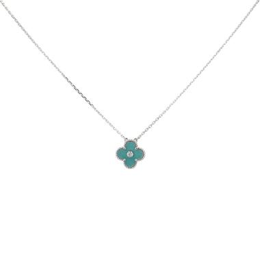 Collier Van Cleef & Arpels Alhambra en or blanc, porcelaine et diamant
