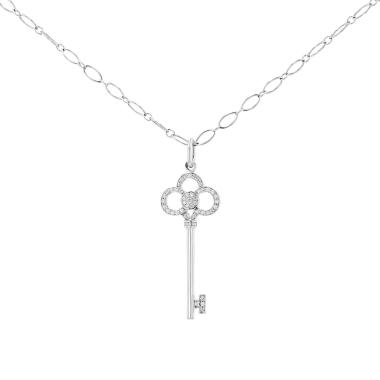 Collier Tiffany & Co Clé Couronne en or blanc et diamants