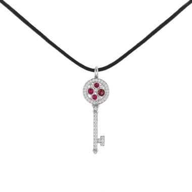 Tiffany & Co Cobblestone pendant in platinium, diamonds and ruby