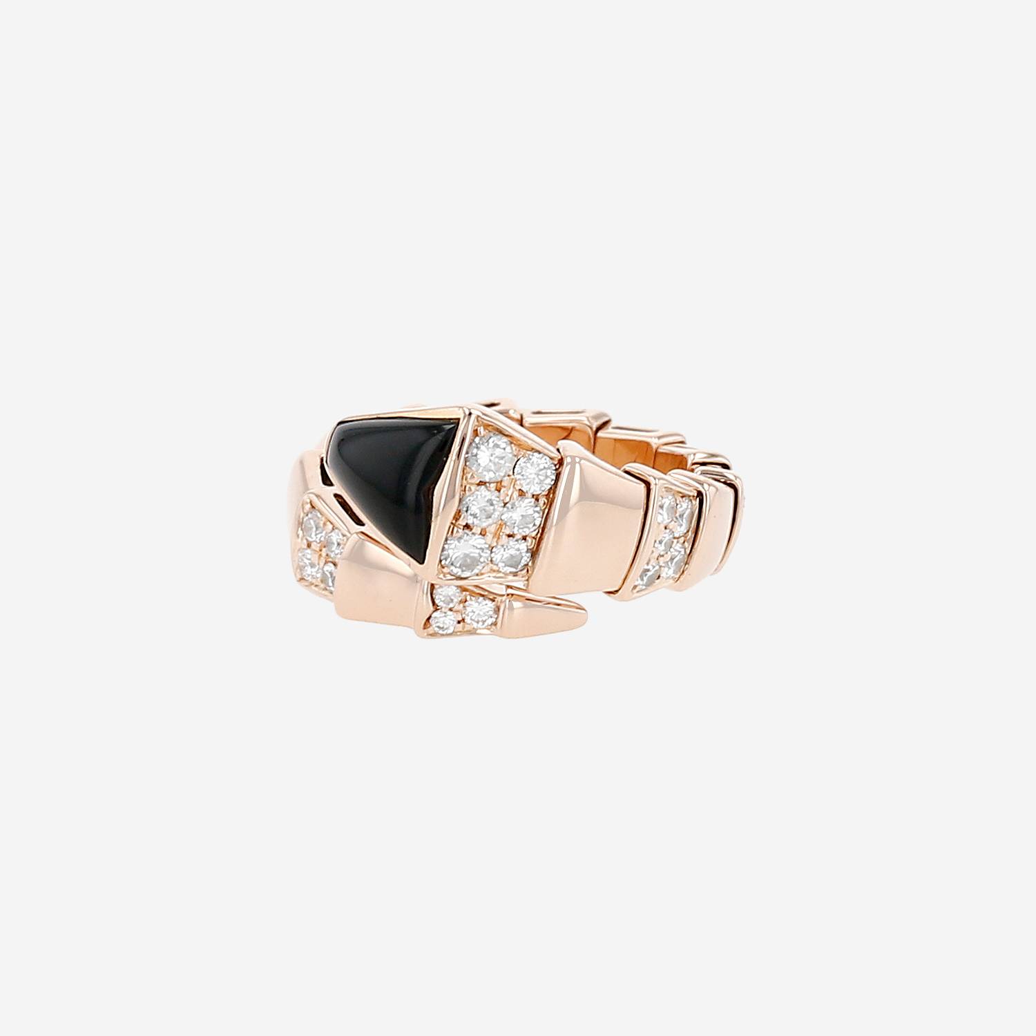 Bulgari Serpenti Viper ring in pink gold, onyx and diamonds