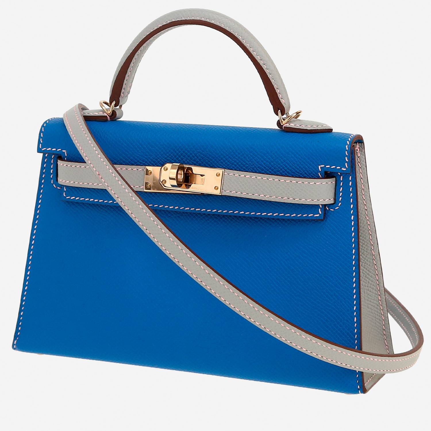 Sac bandoulière Hermès  Kelly 20 cm en cuir epsom Bleu Zellige et Bleu Orage