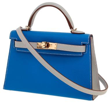 Sac bandoulière Hermès  Kelly 20 cm en cuir epsom Bleu Zellige et Bleu Orage