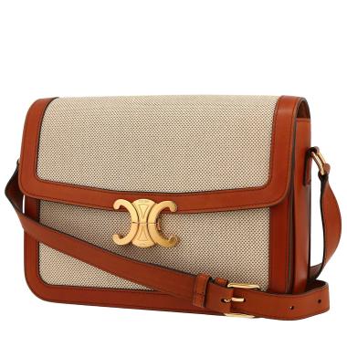 Borsa a tracolla Celine  Triomphe in pelle marrone e tela beige