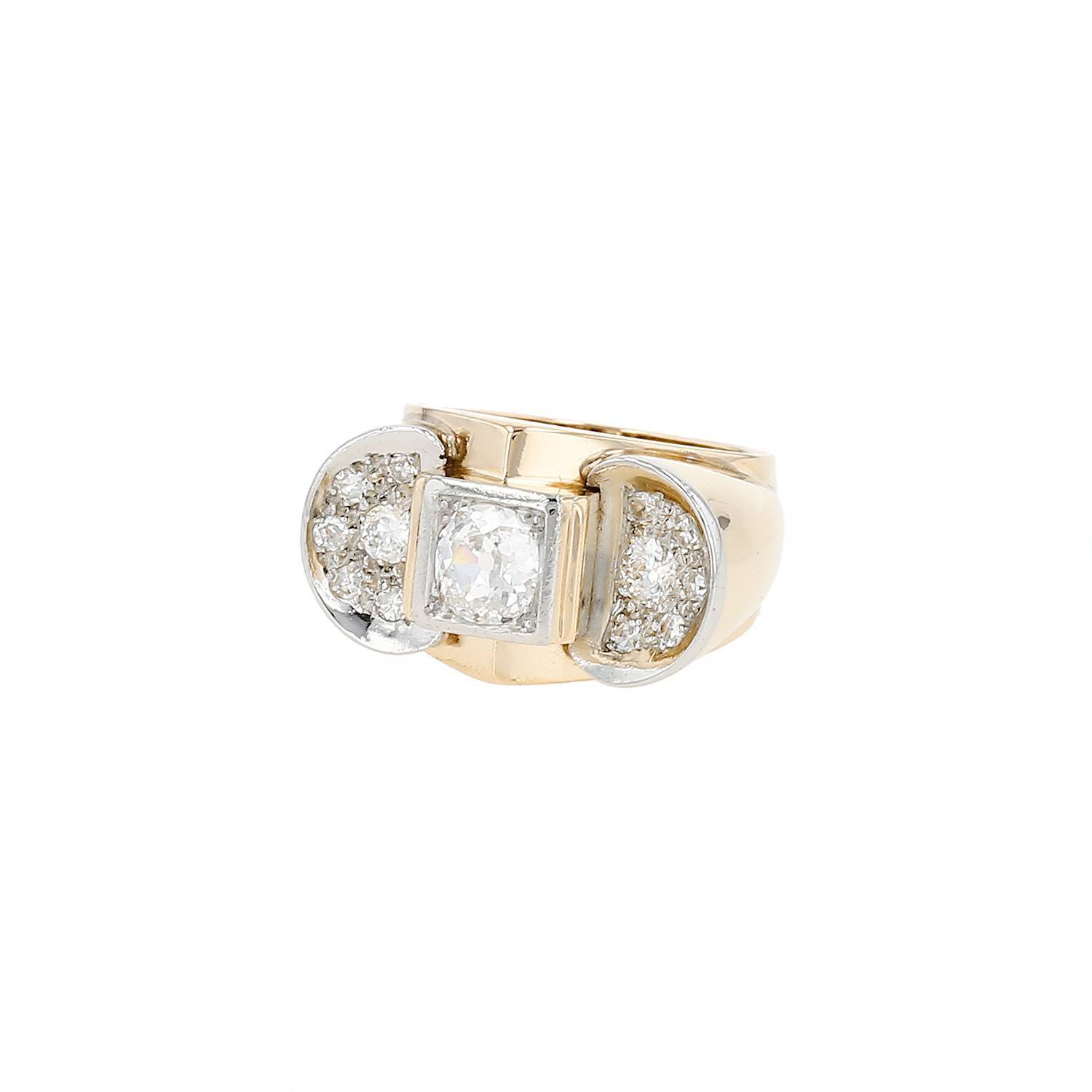 Bague Vintage 1940 Or Jaune Platine Diamants Occasion Bague Vintage 1940 Or Jaune Platine Diamants Occasion