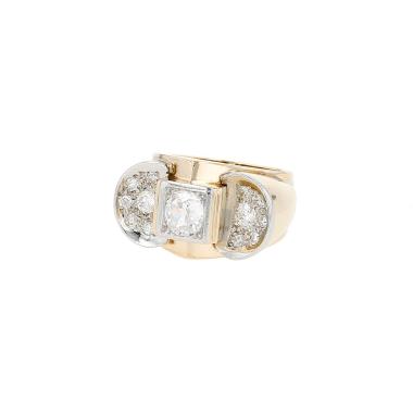 Vintage   1940's ring in yellow gold, platinium and diamonds