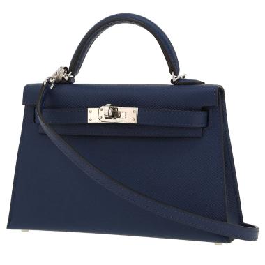 Bolso bandolera Hermès  Kelly 20 cm en cuero epsom azul marino