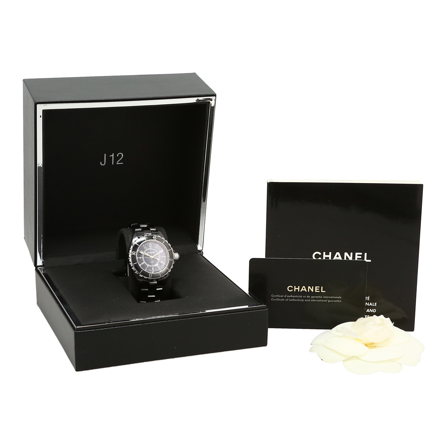 Reloj Chanel J12 de cerámica negra y acero. Ref.: Chanel - H0682. Alrededor de 2005