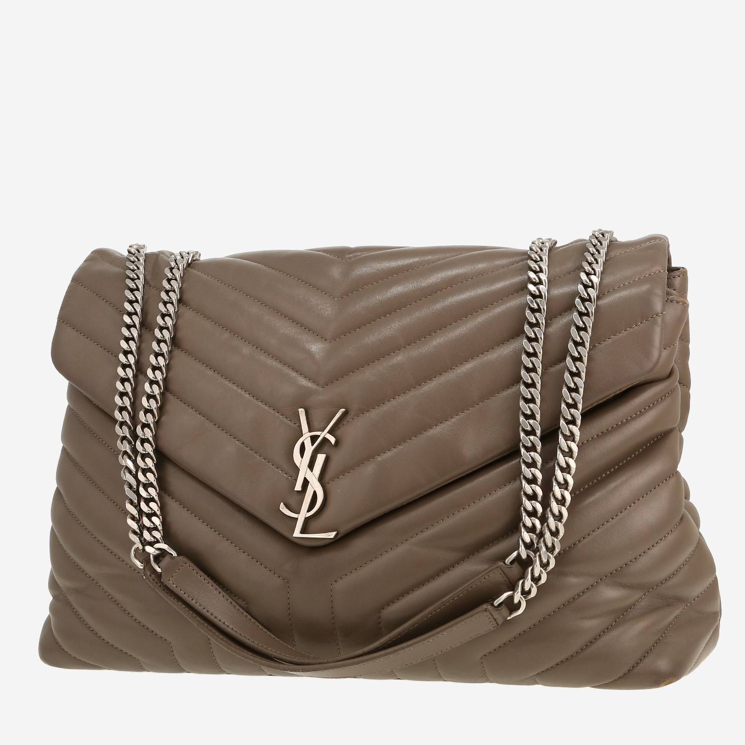 Saint Laurent  Loulou large model  handbag  in grey chevron quilted leather