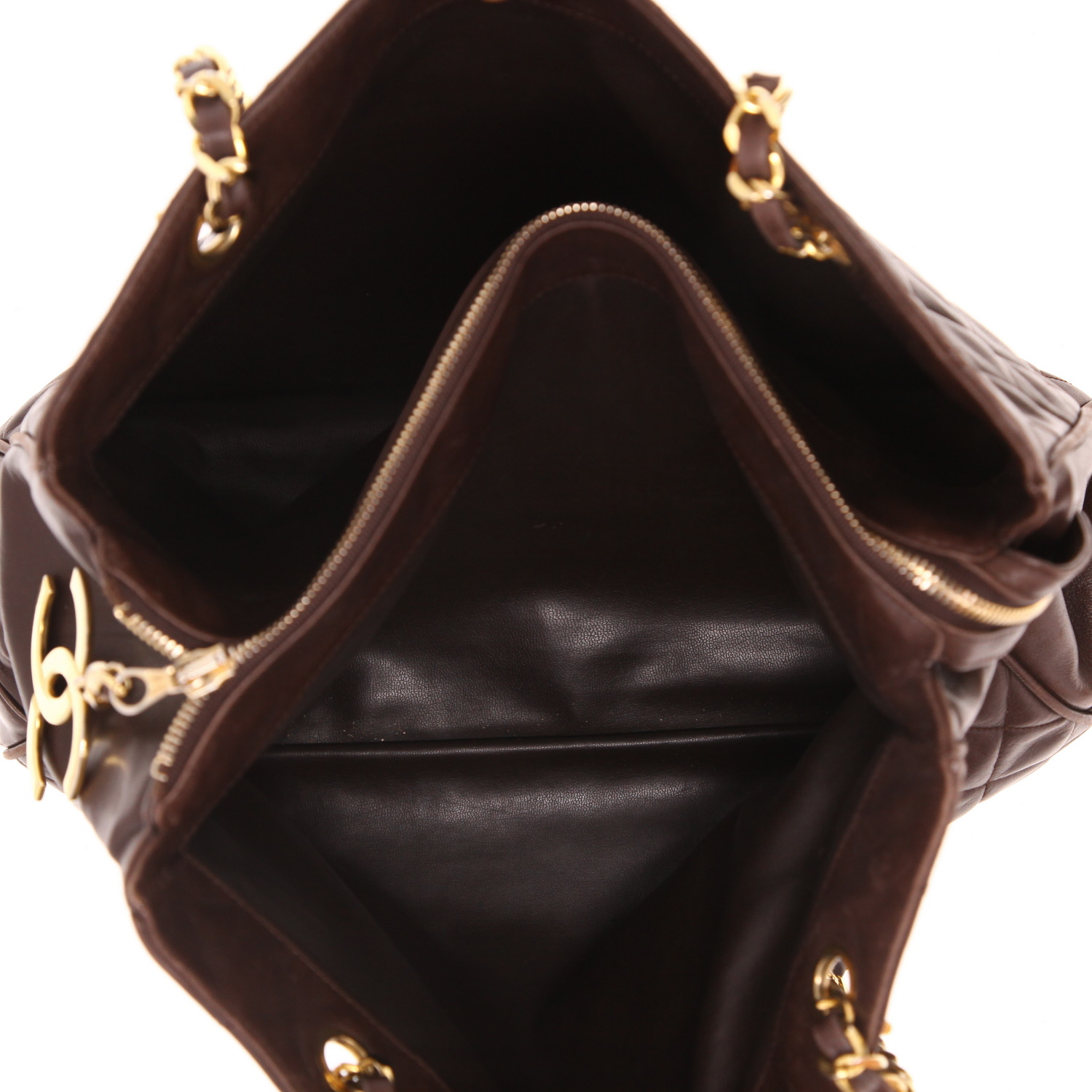 Bolso para llevar al hombro Chanel  Vintage Shopping en cuero acolchado marrón - Detail D3