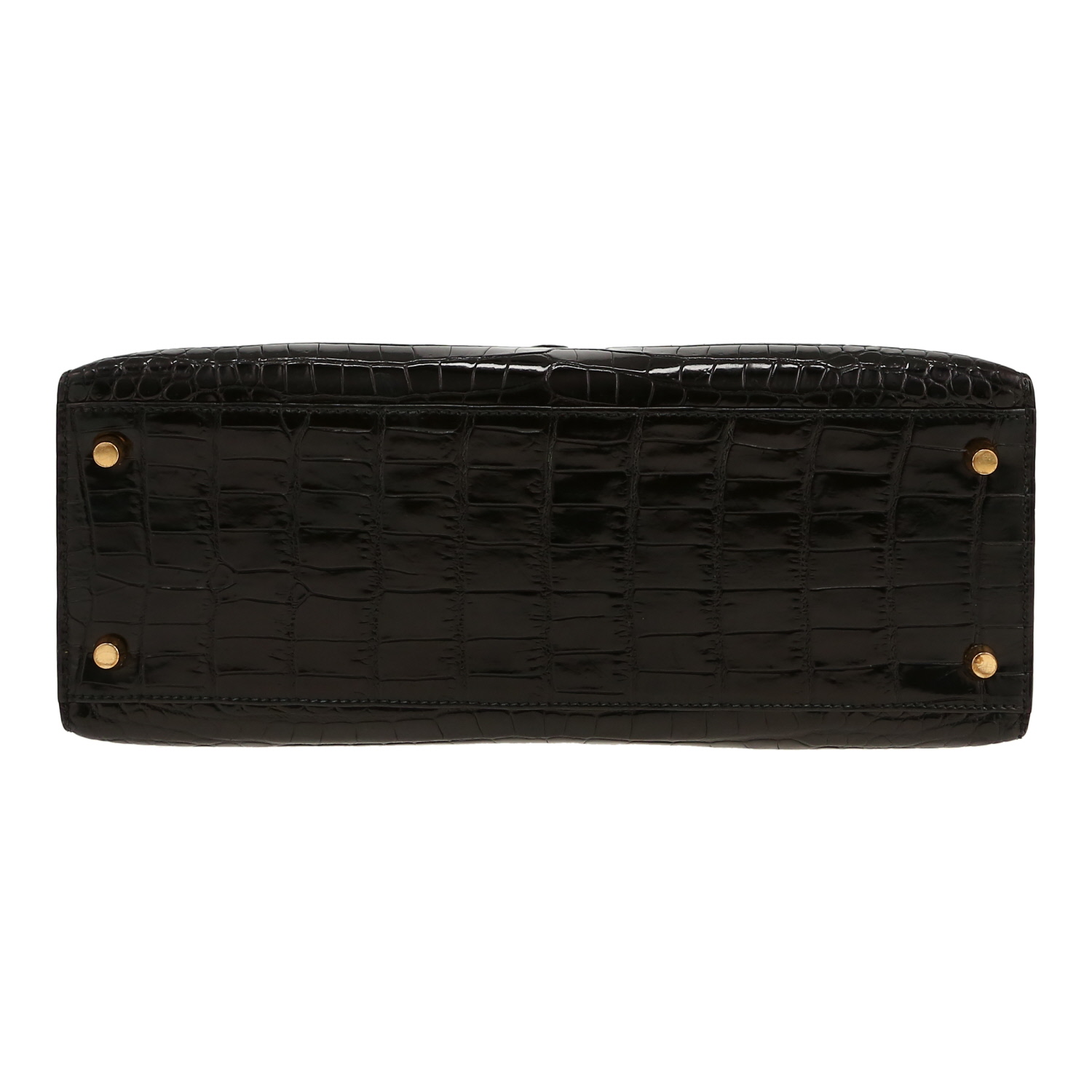 Bolso de mano Hermès  Kelly 32 cm en cocodrilo porosus negro - Detail D1