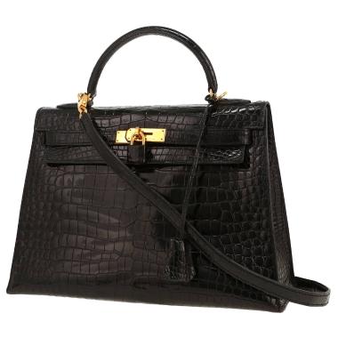 Bolso de mano Hermès  Kelly 32 cm en cocodrilo porosus negro