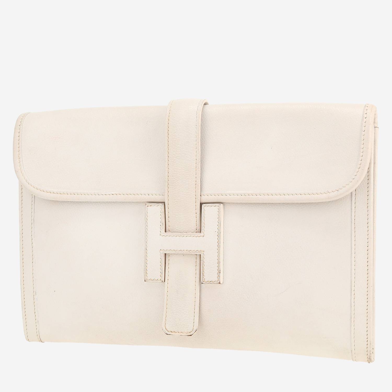 Bolsito de mano Hermès  Jige en cuero granulado blanco