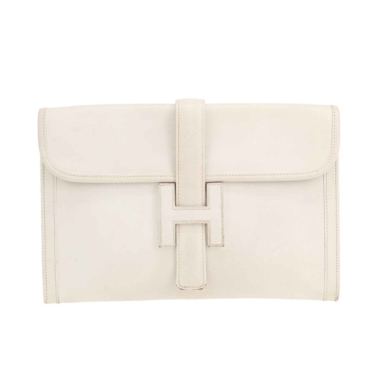 Pochette Hermès Jige en cuir grainé blanc - Detail D4