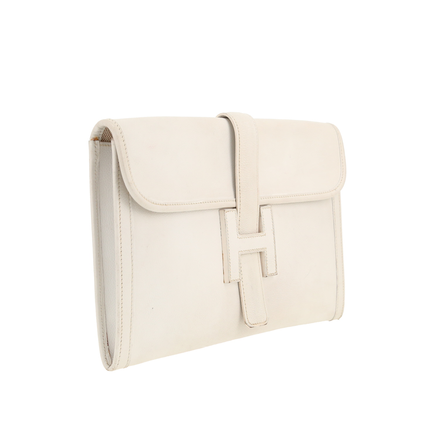 Pochette Hermès Jige en cuir grainé blanc - Detail D5