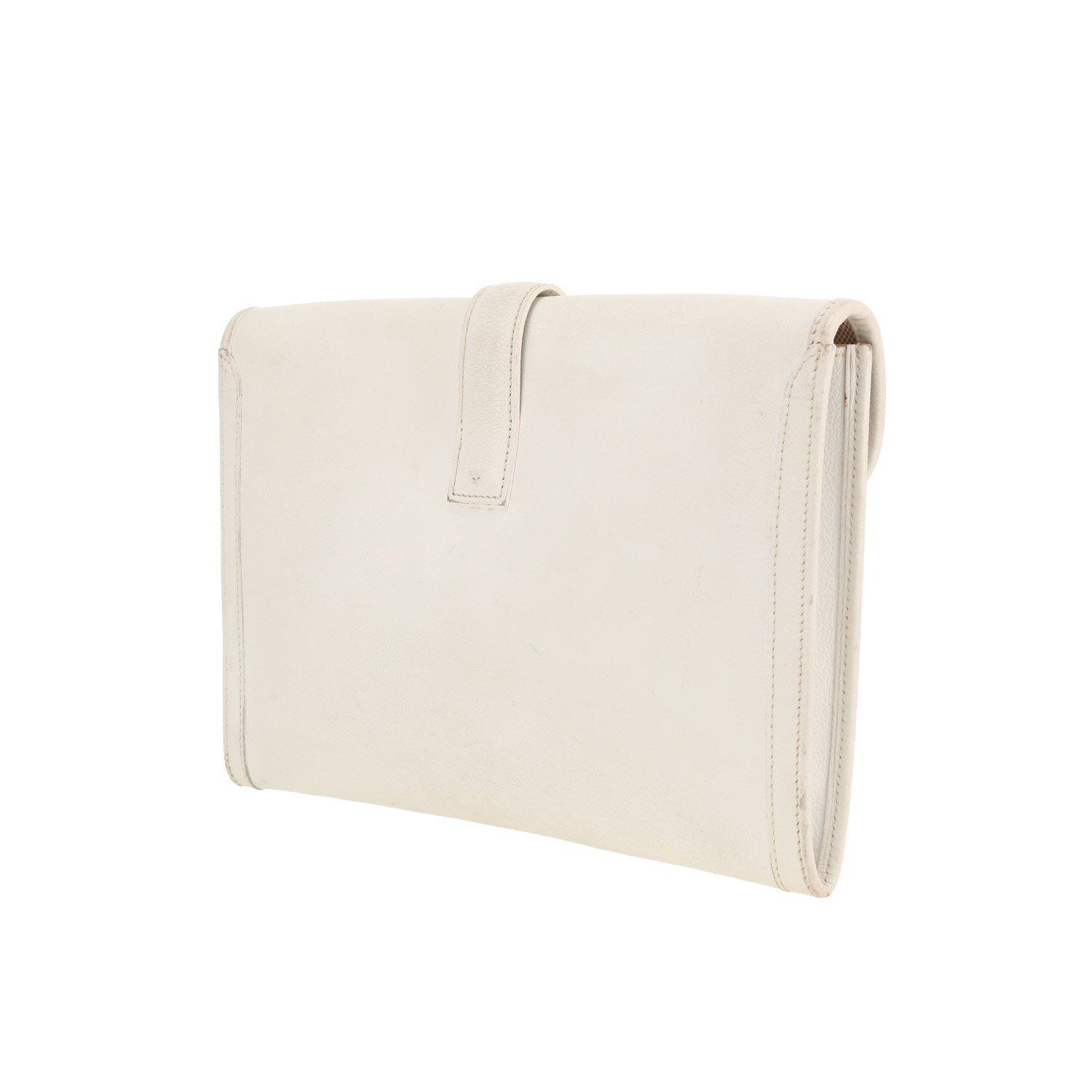 Pochette Hermès Jige en cuir grainé blanc - Detail D6