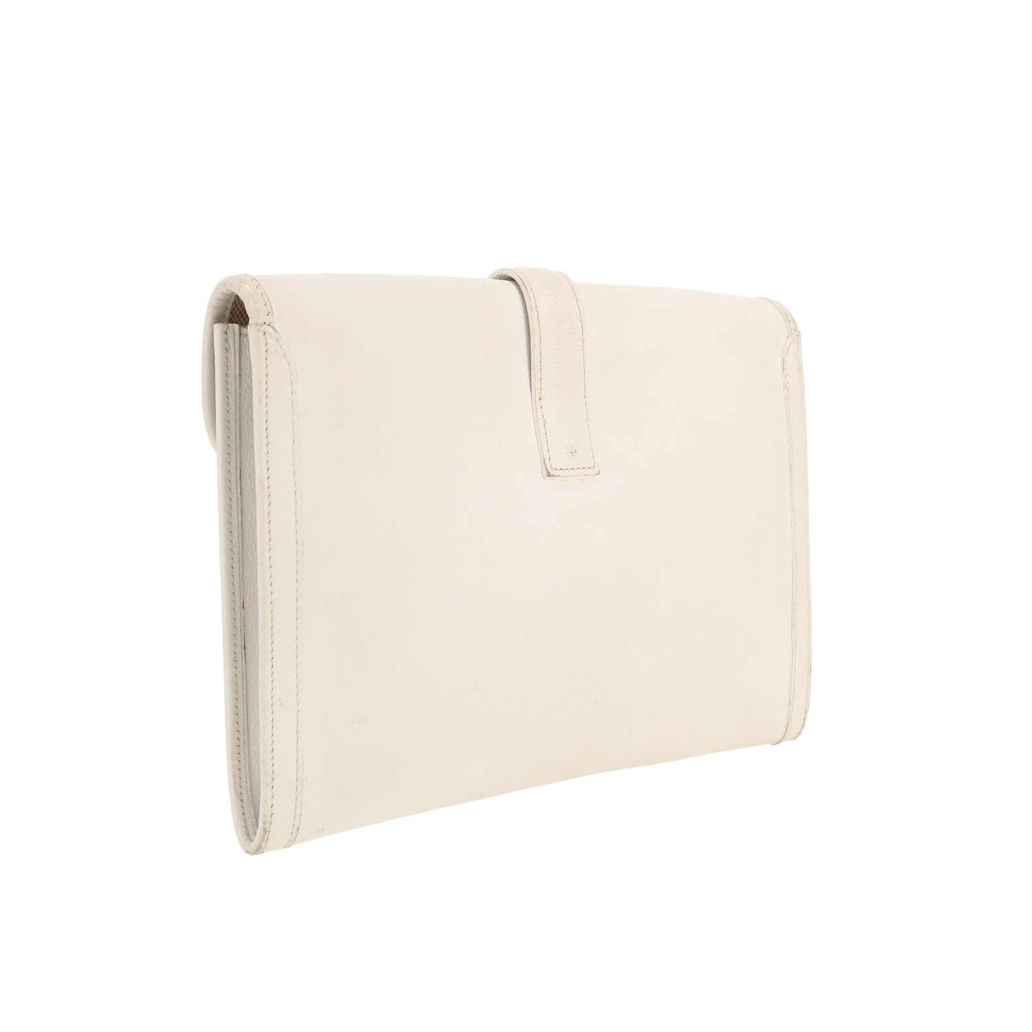 Pochette Hermès Jige en cuir grainé blanc - Detail D8