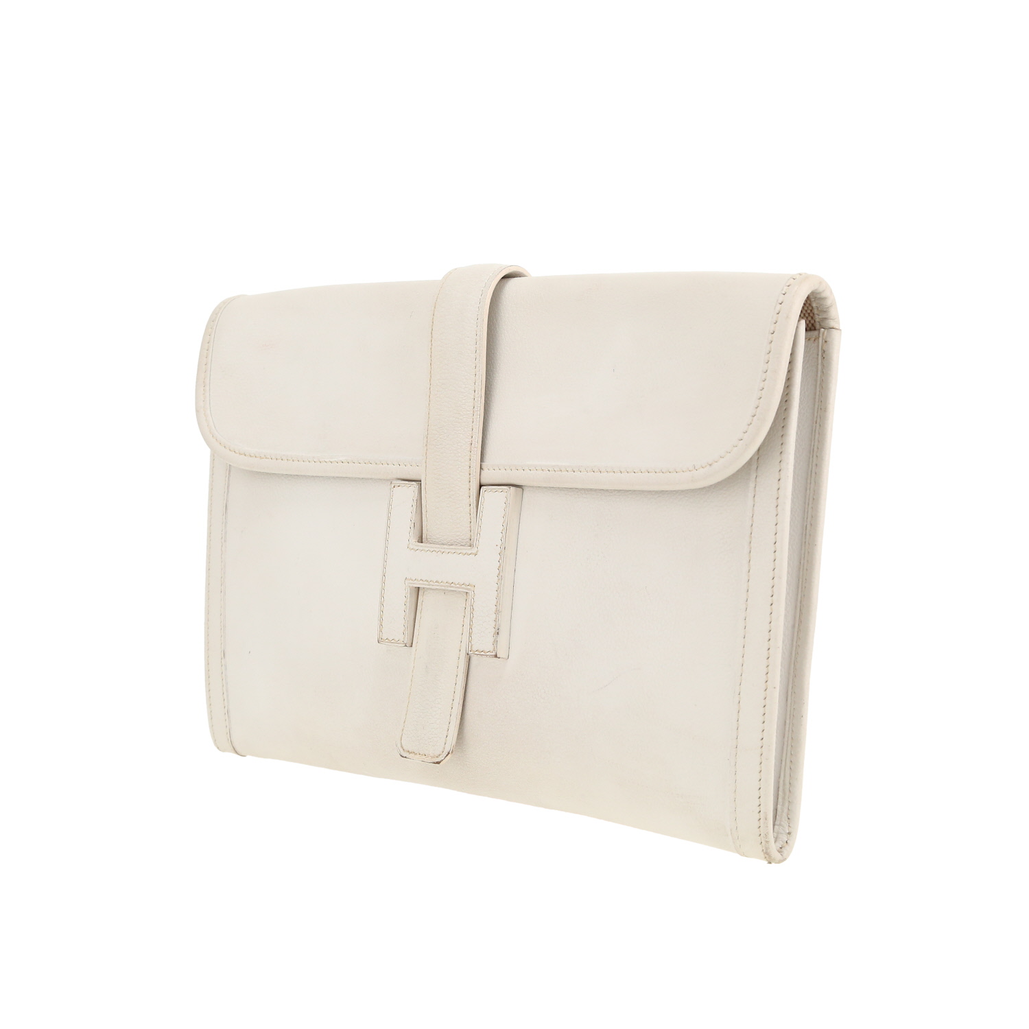 Pochette Hermès Jige en cuir grainé blanc - Detail D9
