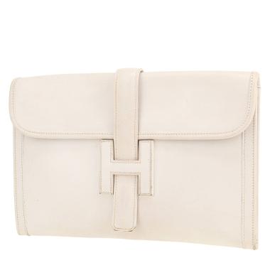 Bolsito de mano Hermès  Jige en cuero granulado blanco